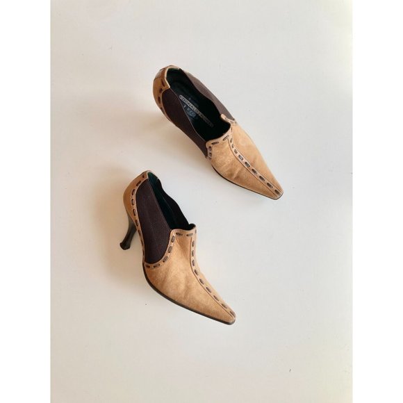 Donald J. Pliner Shoes - DONALD J PLINER Tan Brown Stitch Suede Pointed Toe Ankle Boots Booties, Size 6